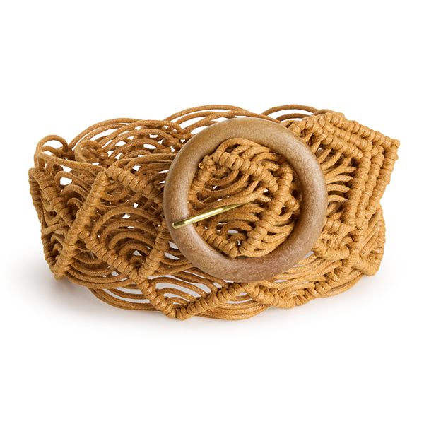 Women's Sonoma Goods For Life® 50MM Macrame Belt with Round Center Bar Buckle - Toast (SMALL)