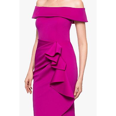 Women's X Evenings Techno Scuba Off The Shoulder Ruffle Midi Dress