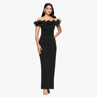 sachin and babi light blue dress Xscape Evenings "Patti" Off the Shoulder Scuba Crepe Dress