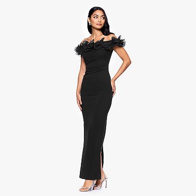 Women's X Evenings Off-The-Shoulder Ruffle Scuba Crepe Gown