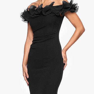 Women's X Evenings Off-The-Shoulder Ruffle Scuba Crepe Gown