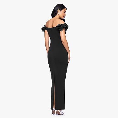 Women's X Evenings Off-The-Shoulder Ruffle Scuba Crepe Gown