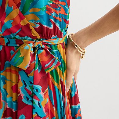 Women's Sandra Darren Sleeveless Surplice Pleated Maxi Dress