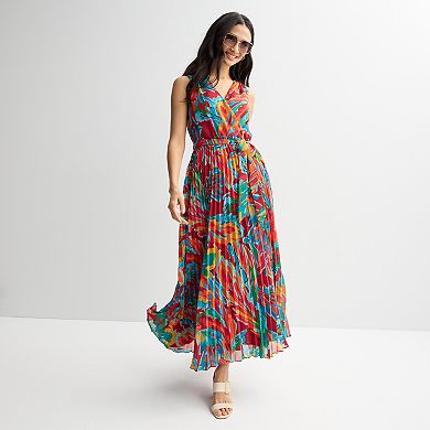 Women's Sandra Darren Sleeveless Surplice Pleated Maxi Dress