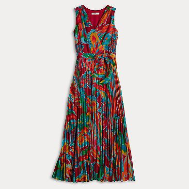 Women's Sandra Darren Sleeveless Surplice Pleated Maxi Dress