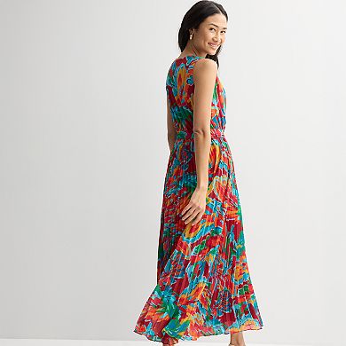 Women's Sandra Darren Sleeveless Surplice Pleated Maxi Dress