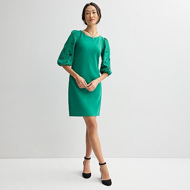 Women's Sandra Darren Sheath Dress with Embroidered Cutout Sleeves