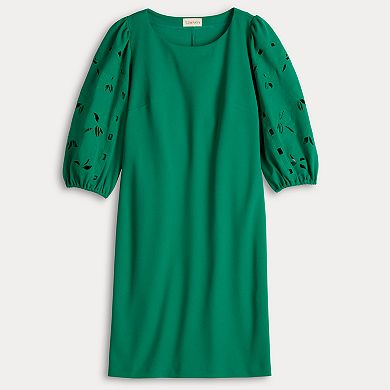 Women's Sandra Darren Sheath Dress with Embroidered Cutout Sleeves