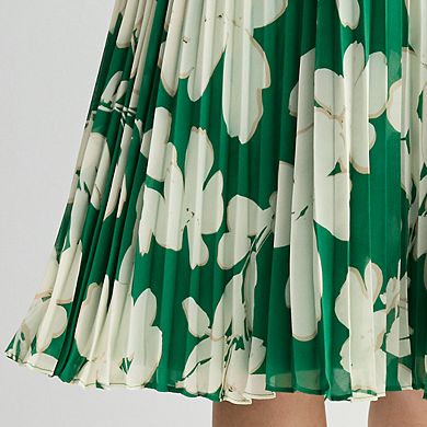 Women's Sandra Darren Chiffon Surplice Pleated Floral Midi Dress