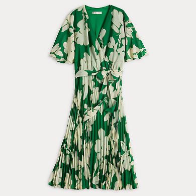 Women's Sandra Darren Chiffon Surplice Pleated Floral Midi Dress