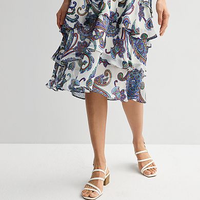 Women's Sandra Darren Surplice Flutter Tiered Midi Dress