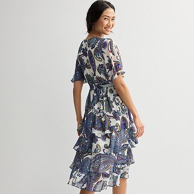 Women's Sandra Darren Surplice Flutter Tiered Midi Dress