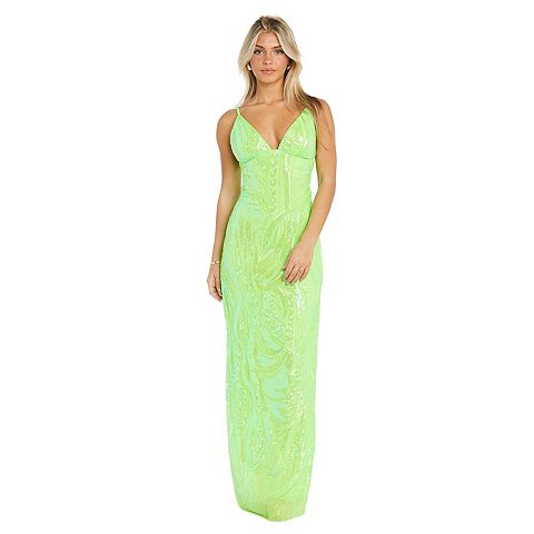Женские платья Morgan Juniors' Morgan and Co Patterned Sequin Spaghetti Straps Maxi Dress