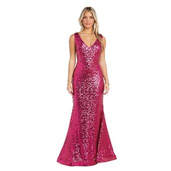 Juniors' Morgan and Co Long V-Neck Sequin Maxi Dress