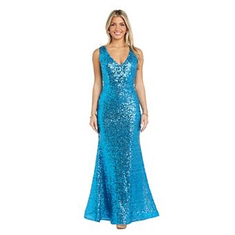 Juniors' Morgan and Co Long V-Neck Sequin Maxi Dress