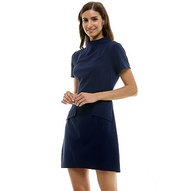 Juniors' B. Smart Short Sleeve Mockneck Mini Dress