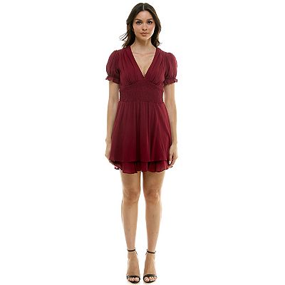 open lace back dress XPSCYBH Women's Summer Square Neck Puff Sleeve A-Line Short Dress Mini  Dress Red at Amazon Women's Clothing store main image 0