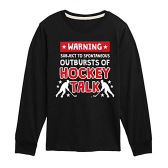 Boys 8-20 Warning Hockey Talk Long Sleeve Graphic Tee