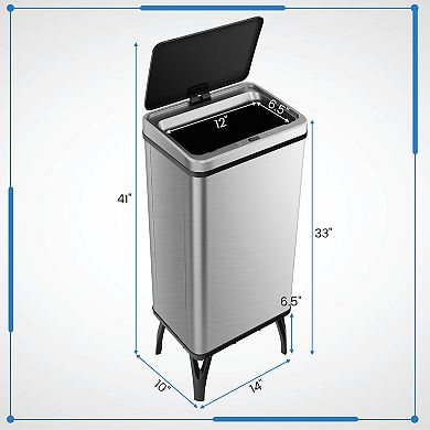 13.2 Gallon Stainless Steel Trash Can With Stay-on Lid And Soft Closure