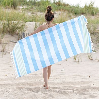 SUPERIOR Coastal Resort Stripe Fouta Beach Towel with Tassels