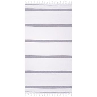 SUPERIOR Tropical Cabana Oversized Stripe Fouta Beach Towel with Tassels