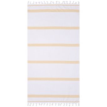 SUPERIOR Tropical Cabana Oversized Stripe Fouta Beach Towel with Tassels