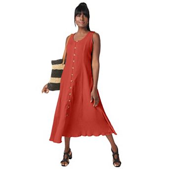 Jessica London Women's Plus Size Button Down Gauze Dress