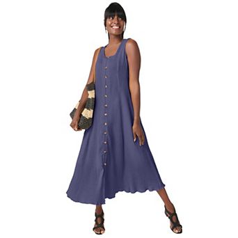 Jessica London Women's Plus Size Button Down Gauze Dress