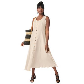 Jessica London Women's Plus Size Button Down Gauze Dress