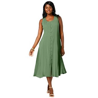Jessica London Women's Plus Size Button Down Gauze Dress