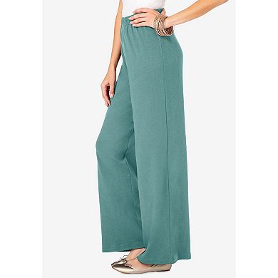 Roaman's Women's Plus Size Pull-On Wide Leg Soft Knit Pant