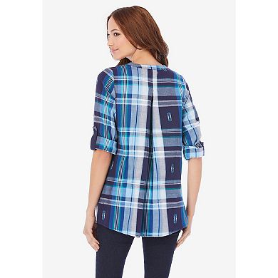 Roaman's Women's Plus Size Soft Plaid Button-Up Big Shirt