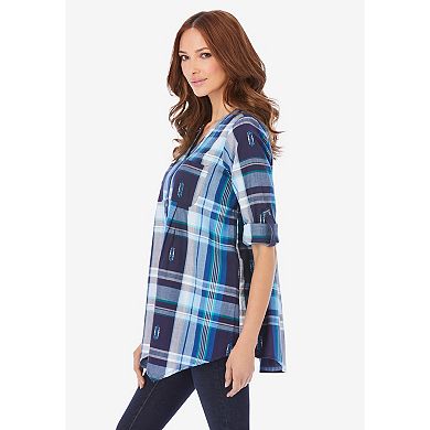 Roaman's Women's Plus Size Soft Plaid Button-Front Shirt