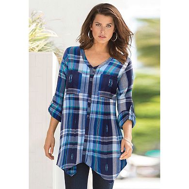 Roaman's Women's Plus Size Soft Plaid Button-Front Shirt