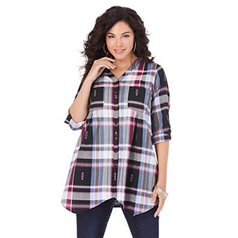 Roaman's Women's Plus Size Soft Plaid Button-Front Shirt