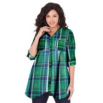 Roaman's Women's Plus Size Soft Plaid Button-Front Shirt
