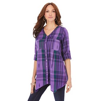 Roaman's Women's Plus Size Soft Plaid Button-Front Shirt