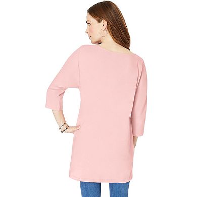 Roaman's Women's Plus Size Three Quarter Sleeve Embellished Tunic