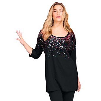 Roaman's Women's Plus Size Three Quarter Sleeve Embellished Tunic