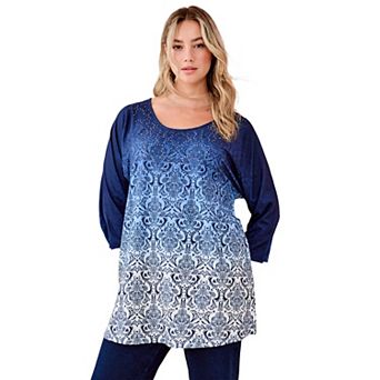 Roaman's Women's Plus Size Three Quarter Sleeve Embellished Tunic