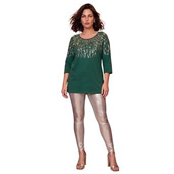 Roaman's Women's Plus Size Three Quarter Sleeve Embellished Tunic