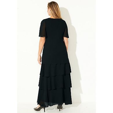 Catherines Women's Plus Size Tiered Chiffon Maxi Dress