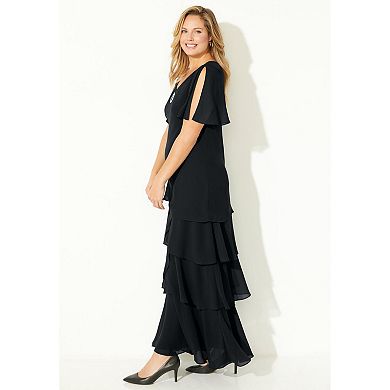 Catherines Women's Plus Size Tiered Chiffon Maxi Dress