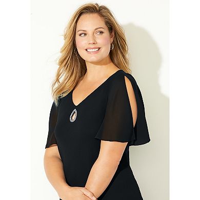 Catherines Women's Plus Size Tiered Chiffon Maxi Dress