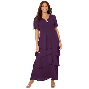 Catherines Women's Plus Size Tiered Chiffon Maxi Dress