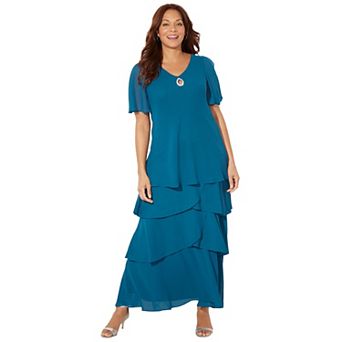 Catherines Women's Plus Size Tiered Chiffon Maxi Dress