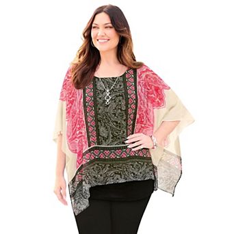 Catherines Women's Plus Size Dolman Sleeve Blouse And Tank Duet