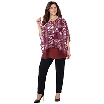 Catherines Women's Plus Size Dolman Sleeve Blouse And Tank Duet
