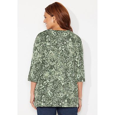 Catherines Women's Plus Size Easy Fit 3/4-Sleeve V-Neck Tunic