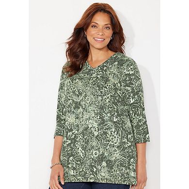 Catherines Women's Plus Size Easy Fit 3/4-Sleeve V-Neck Tunic